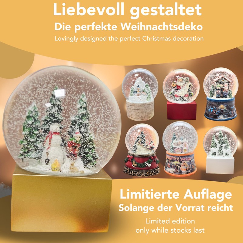 Christmas Snow Globe Winter Mood Snowman Stands with Child on
