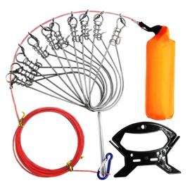 OXDFNZU Fishing Stringer Live Fish Lock, Stainless Steel Fish Stringer Clip, Big Fish 10 Meters Wire Rope Cable with Float and Plastic Handle, Fishing Holder Kit with High Strength 10 Snaps/Buckles