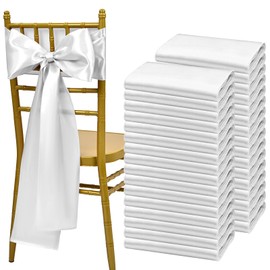 Showgeous 120 PCS Silver Satin Chair Sashes Bows Decoration Cover Sash Ties for Banquet Party Baby Shower Event Decorations (7 x 108 inch)