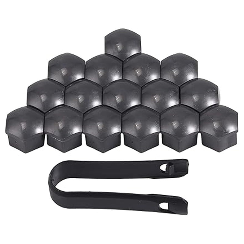 20 Pcs 17mm Wheel Nut Covers - Black 17mm Wheel