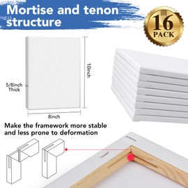 ESRICH Stretched Canvas for Painting 8x10, 16 Pack 8x10 Canvas for Painting,Primed Acid-Free Cotton Paint Canvas Bulk, White Blank Canvases for Painting for Oil & Acrylic Paint.