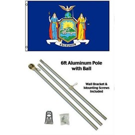 JumpingLight 3x5 State of New York Flag Aluminum Pole Kit Gold Ball Top 3x5 - Quality Flags