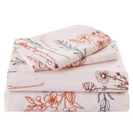 Yibeizi Floral Sheet Set Queen, Boho Botanical Rustic Pattern Bed Sheets Beige Fall Bedding Sheets & Pillowcases Soft Microfiber 15" Extra Deep Pocket Fitted Bedsheet 4 Piece