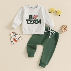 Toddler Boy Fall Winter Outfits Football Baby Clothes Long Sleeve Sweatshirt Tops Pants Set 0 6 12 18 24 Months 3T (Gray, 12-18 Months)