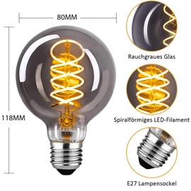 HUSTUNG Edison Vintage Glhbirne E27, E27 LED Vintage Dimmbar 4W G80 Glhbirne E27 LED Warmweiss 2400K,LED Glhbirne E27 Vintage Ideal fr Nostalgie und Retro Beleuchtung - Rauchgraues Glas - 4 Stck