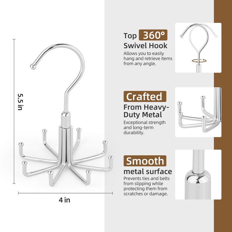 ZEDODIER Tie Hanger for Closet, Rotatable Tie Organizer for Men