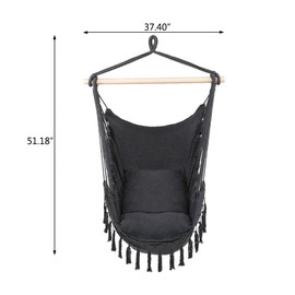 Udorich Enjoy Outdoor Relaxation with Tassel Plus Pillow Hanging Chair, Lightweight and Easy to Hang, Camping and Backyard, Gray