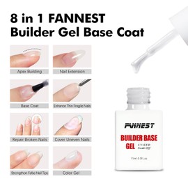 FANNEST Rubber Base Gel Polish,8 IN 1 Builder Gel For Nails in a Bottle Kit,Self-leveling Builder Nail,Extension Nail,Strengthener Nail,Repai NailSoak Off UV Gel Nail Polish. (Milky White)