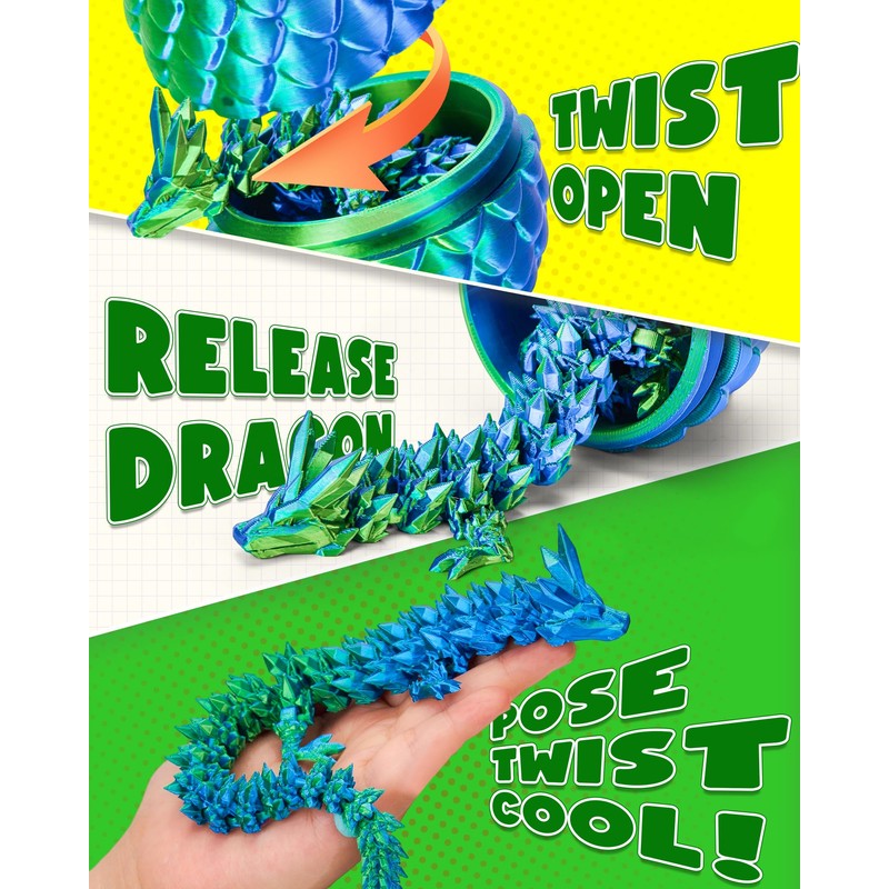 TBOLINE 12" 3D Printed Dragon Egg, Cool 3D Printer Articulated