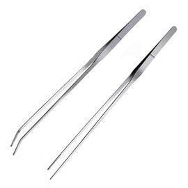 Long Handle Aquarium Tweezers, Gardening Service Forceps, Stainless Steel Straight and Curved Tweezers, Aquascaping Tools, Ideal for Fish Tank Plant Aquascape Tools, Feeding Tongs (2 Pcs)
