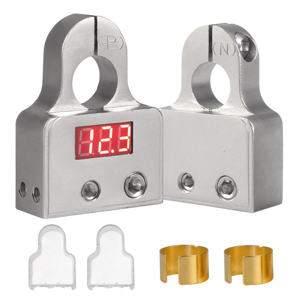 Unbranded 2X Digital Battery Terminal Connectors LED Voltmeter 0/4/8/10 Gauge