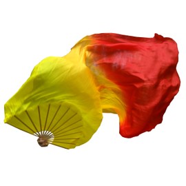 Winged Sirenny Large Single Silk Fan Veil 70"x 45", Worship Praise Adoration Belly Dance Flag Streamer (Fire)