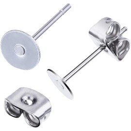 400Pcs Stainless Steel Earrings Posts Flat Pad Blank Earring Pin Studs with Butterfly Earring Backs for Studs Jewelry Making (4mm)