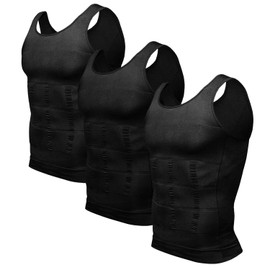 Odoland 3-Piece Compression Tank Top Set for Men, Compression Base Layer, Sleeveless Vest, Compression Innerwear, Abdominal Tightening, Stretchy, Breathable, for Bodybuilding and Muscle Training