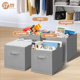 STORAGE MANIAC Storage Cubes, 11 Inch Collapsible Storage Bins with Handles, 4 Pack Fabric Foldable Bins for Organization, Durable Storage Bins for Closet, Shelves, Offices, Toys, 4-Pack Grey