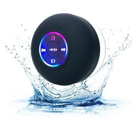 Mini Bluetooth Shower Speaker, Ipx4 Waterproof Bluetooth Wireless Speaker with Suction Cup, Portable Bluetooth Speakers with LED Light, Shower Speaker for Bathroom (Black)