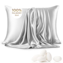 Bedsure 100% Mulberry Silk Pillowcase for Hair and Skin,Light Grey Silk Pillow Case with Hidden Zipper, Gifts for Women Men, Standard Size Single Pack,20x26 Inches