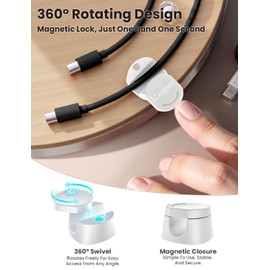 Kanemc Cable Clips Cord Holder for Desk, 360° Spin Magnetic Wire Organizer Self Adhesive Cord Management for Office Desks Cars Home Kitchen Electronic Accessory (White, 9 PCS)