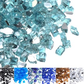 Calofulston 10lbs Fire Glass for Propane Fire Pit, 1/2 Inch Aqua Blue Fire Pit Glass for Fireplace and Fire Pit Table, Reflective Fire Pit Glass Rocks