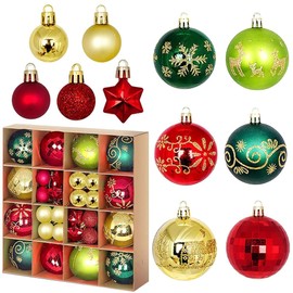 KBIBCK Christmas Baubles, Pack of 44 Plastic Christmas Tree Baubles, Tree Decorations Christmas, Indoor and Outdoor, Mini Plastic Shatterproof Small Balls with Hanging Eyelet for Christmas Tree
