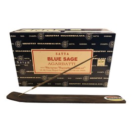 Govinda Incense Stick Holder Bundle with Satya Bangalore (BNG) Incense Sticks - 12 Boxes x 15 Grams (Blue Sage)