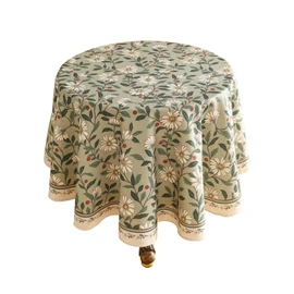 ISAENNE French Tablecloth for Round Tables,Linen Table Cloth with Colorful Flowers and Leaves Pattern,Heavy Durable Table Cover for Dining Thanksgiving Kitchen Decor Party Christmas,67"*67"