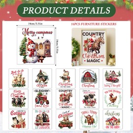 Rngmsi Christmas Rub on Transfers for Crafts - 16 Pcs Christmas Farm Animals Rub on Stickers for Furniture Xmas Cute Highland Cow Horse Transfer Decals for Wood DIY Glass Home Decor