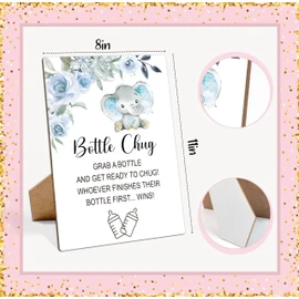 Baby Shower Games Bottle Chug Sign-8x11 Inches Blue Elephant Wooden Sign Baby Gift for Baby Shower Gender Reveal Party, Gender Neutral Baby Bottle Shower Party Games Favors Supplies-5
