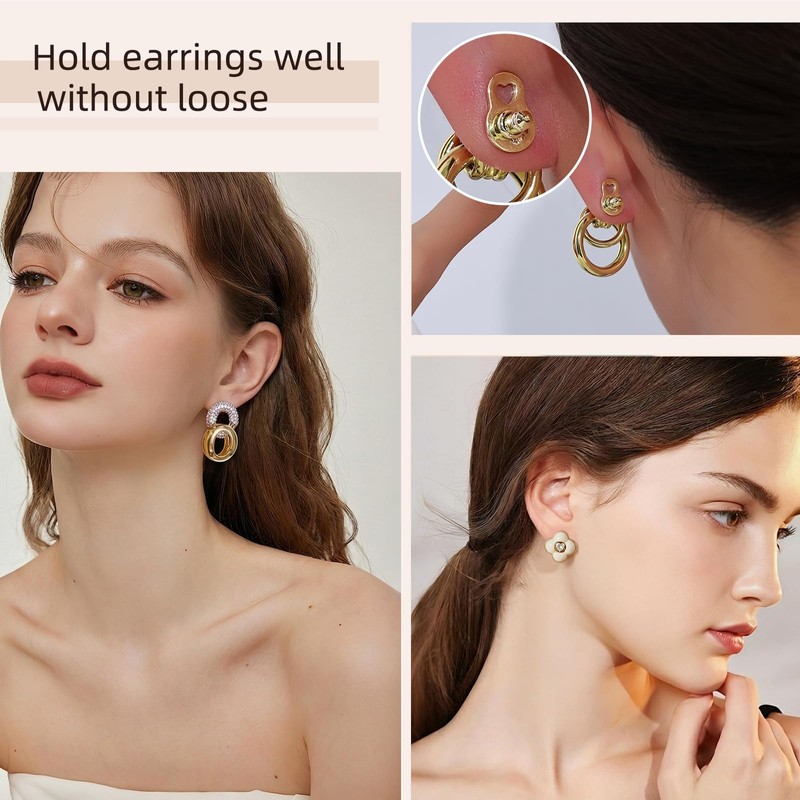 8PCS 14K Gold Plated Earring Backs for Droopy Ears Hypoallergenic
