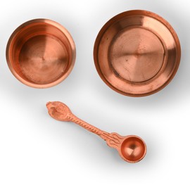 Traditional Indian Pooja Copper Tamba Accessory Item Article for Mandir Temple Festival Pooja Ritual Purpose Religious Occasions Puja Kit and Gifting (Panchpatra Set-3 Pcs)