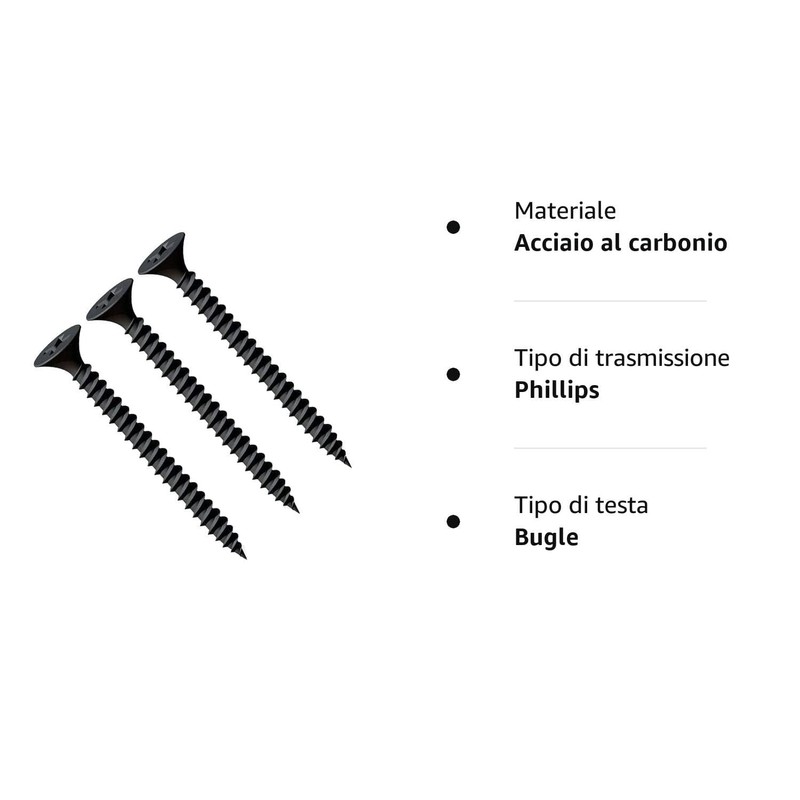 3.5X55mm Drywall Black Screws, Self Tapping Phillips Countersunk Head, Fine