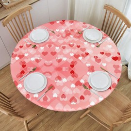 Fiokroo Heart Tablecloth with Elastic Edge, Round Table Cloth Valentine's Day Washable Reusable Table Cover for Kitchen Dining Party Picnic, Medium