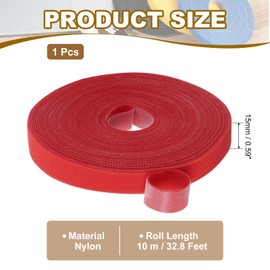 PATIKIL 0.6IN x 33FT Hook and Loop Tape, Double-Sided Nylon Strips Reusable Cable Ties Roll Multi-Purpose Cord Management Tape Wrap Fastener for Home Office, Red
