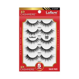 Laflare 3D Cashmere False Eyelashes Multipack, Ultra Soft, Glam, Luxurious, Cruelty-Free, Reusable, Fake Eyelashes 5 Pairs Value Pack (412X5P)