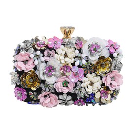 Women's Evening Clutches Bag Floral Evening Handbag Rhinestone Clutch Purse Bride Party Wedding Chain Strap Shoulder Bag(Floral Black)