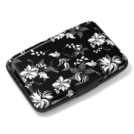 Rimilak Aluminuml Credit Card Holder, Mini Credit Card Wallet RFID Blocking Slim Metal Hard Case for Women Men, White Flower