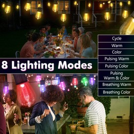 Solar String Lights Outdoor Warm and Colored, 50ft Solar Powered Outdoor String Lights for Outside Patio Waterproof with 8 Lighting Modes, 25 Solar Edison Lights USB Charging for Deck Backyard Decor