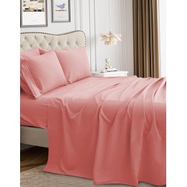 Mocassi Luxury King 4-Piece Sheet Set - 1800 Premium Hotel Quality - Easy-Fit, Wrinkle, Fade Resistant Bed Sheets and Pillowcases - All Around Elastic Fitted Sheet, Deep Pocket, Dusty Rose