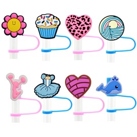 Gibleitz Random Different 10mm Straw Cover Caps for Tumbler Cup,20PCS Mixed Cute PVC Straw Toppers, Dust-Proof and Reusable,Party Gifts