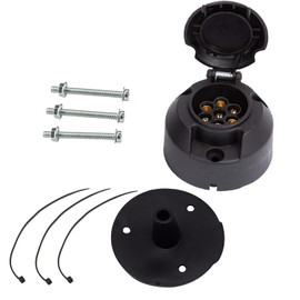 ETUKER 7 Pin Trailer Socket with Rubber Gasket, 12V 7 Pin Tow Bar Connector Waterproof for Truck Motorhome/Cars Boat Caravan Trailer Accessory Adapter