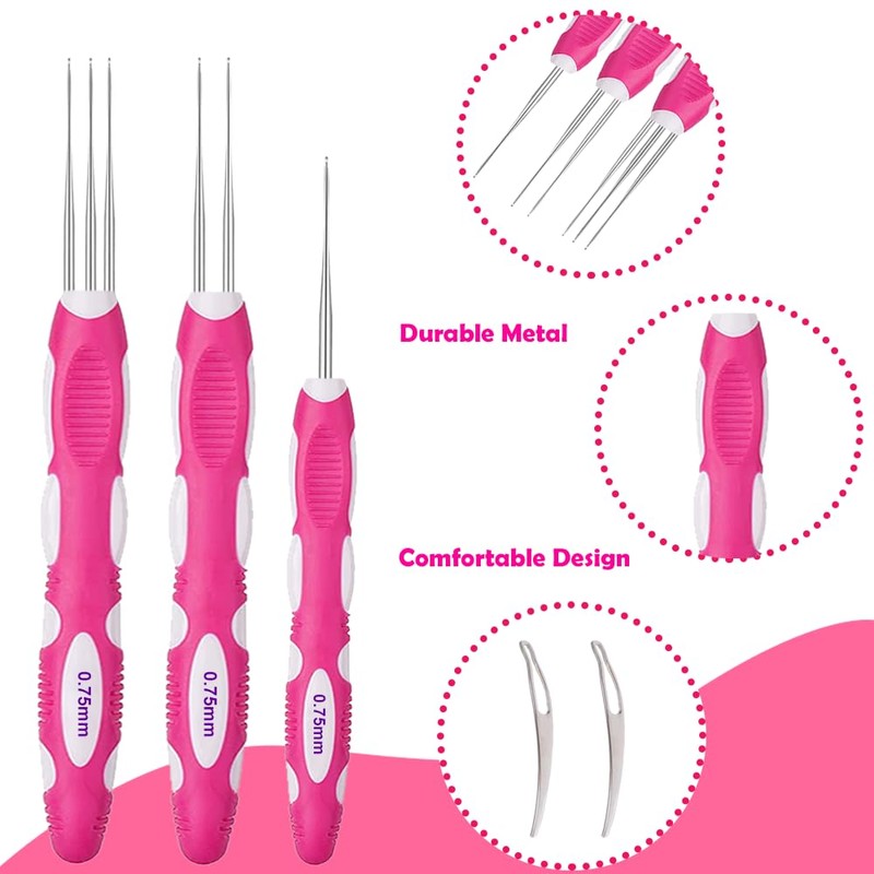 Dreadlocks Crochet Hooks with Ergonomic Handle, Braid Hair Locking Tool,