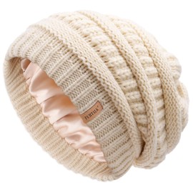 FURTALK Womens Satin Lined Knit Beanie Slouchy Winter Hats Skull Soft Warm Cap Beige