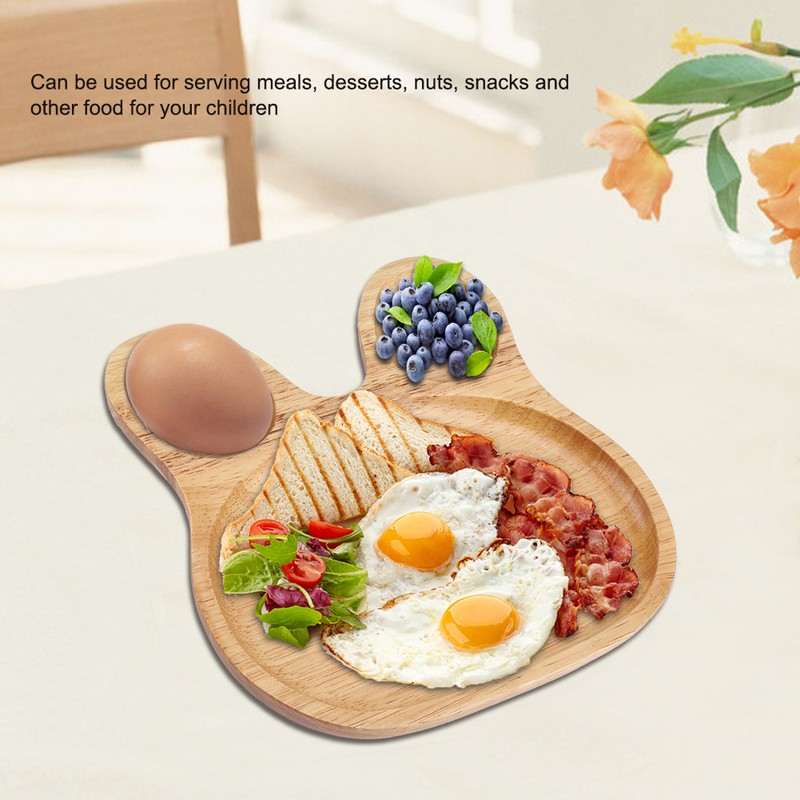Wooden Plate Child Dessert Snacks Serving Tray Adorable Rabbit Wood