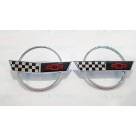 AUTO 2PC 1984-1996 C4 Corvette Chrome Front Nose Hood Rear Gas Lid Cross Flags Emblem