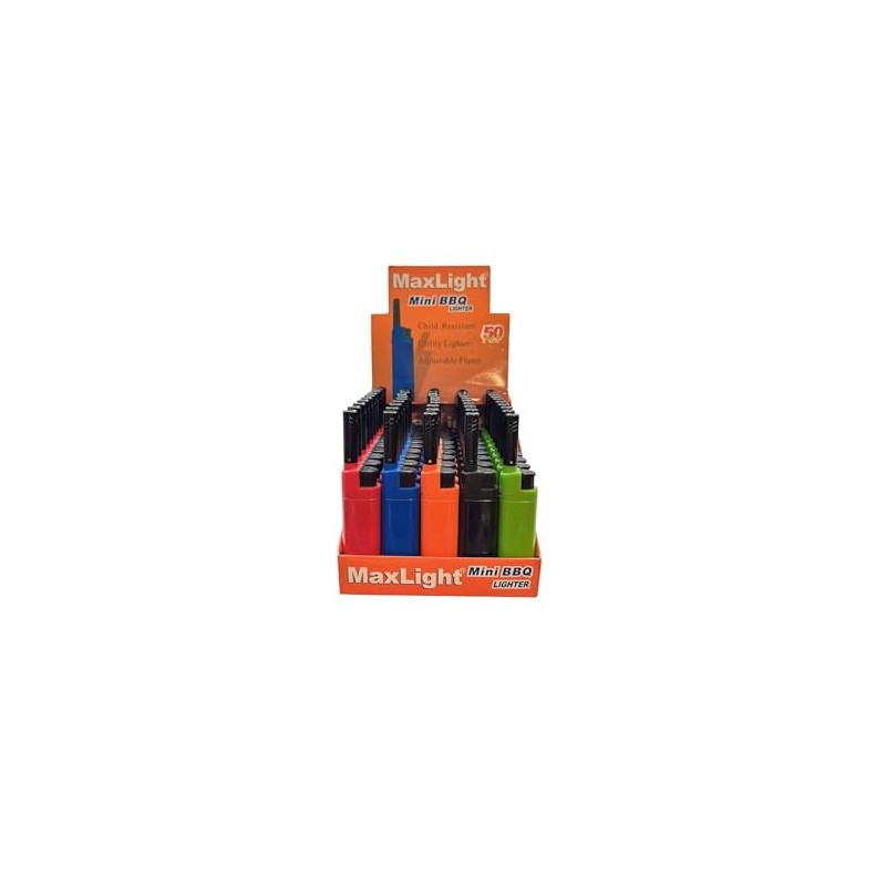 Refillable BBQ Grill Lighter, 50-Pack, Long Butane Gas Lighters for