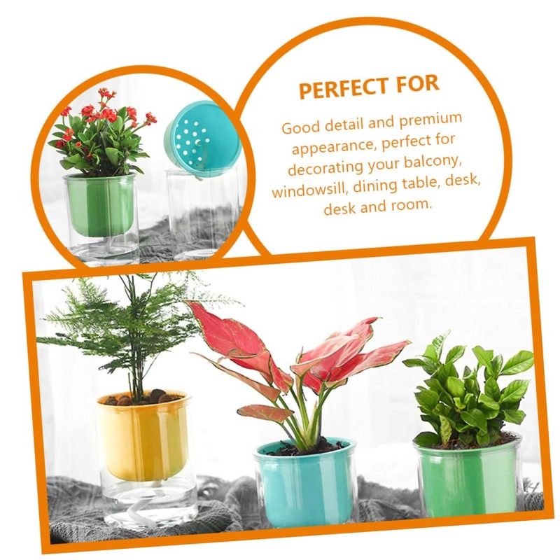 Kisangel Lazy Self Watering Flower Pots 3 Pack Round Glass-Like