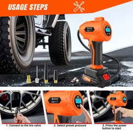 Tire Inflator Portable Air Compressor, 180PSI Cordless Air Pump for Car Tires with Digital Pressure Gauge, 12V DC Auto Pump with LED Light, Wireless Car Tire Inflator for Car, Bike, Motorcycle, Ball