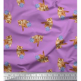 Soimoi Purple Georgette Viscose Fabric Wool & Cat Animal Print Sewing Fabric BTY 42 Inch Wide