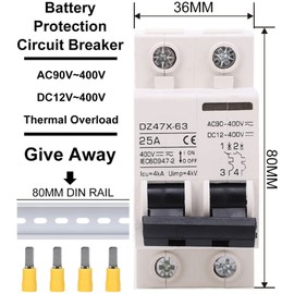 AC DC Circuit Breaker 2P 25A 400V DIN Rail Mount for PV Solar Systems DZ47X 63