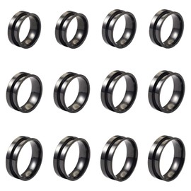Pandahall 12 Pcs Stainless Steel Grooved Finger Ring 6 Sizes Blank Core Ring Settings Gunmetal for Round Empty Inlay Ring Jewelry Making